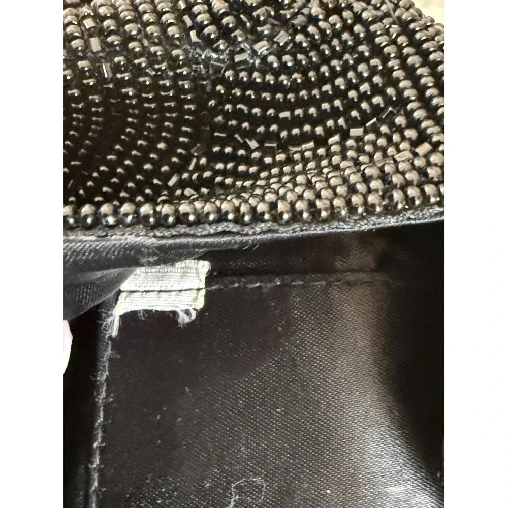 Hato Hasi Black Beaded Vintage Japan Satin Lined Clutch Evening Formal Purse EUC